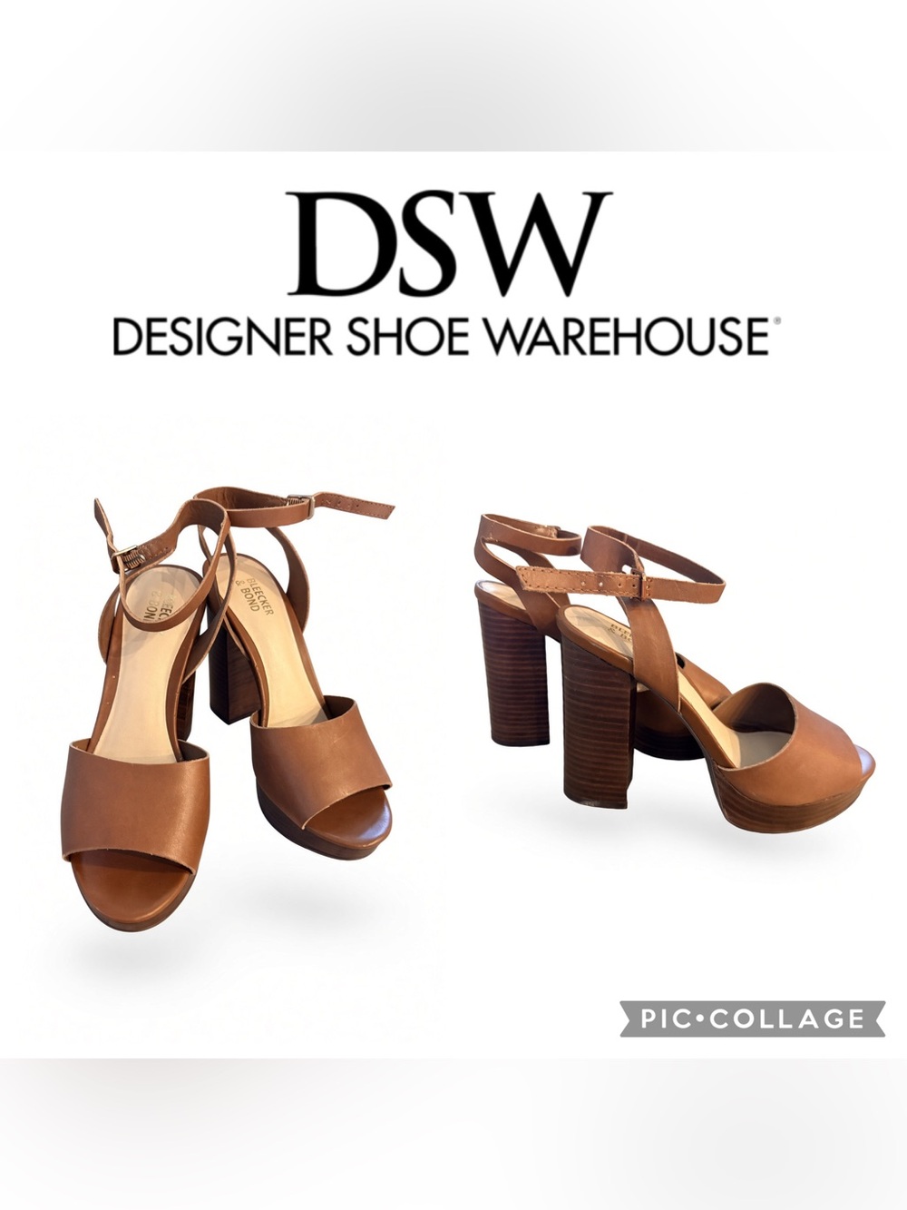 DSW Women's Tan Leather Stacked Block Heel Sandals
